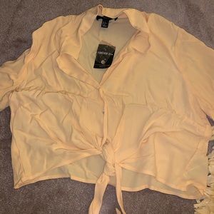 Forever 21 yellow button down top with collar